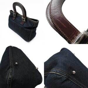 Fendi bag favorite brown denim classic tote canvas leather Navy Blue handbag